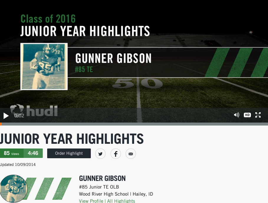 Gunner Gibson Junior Wood River High School highlight film